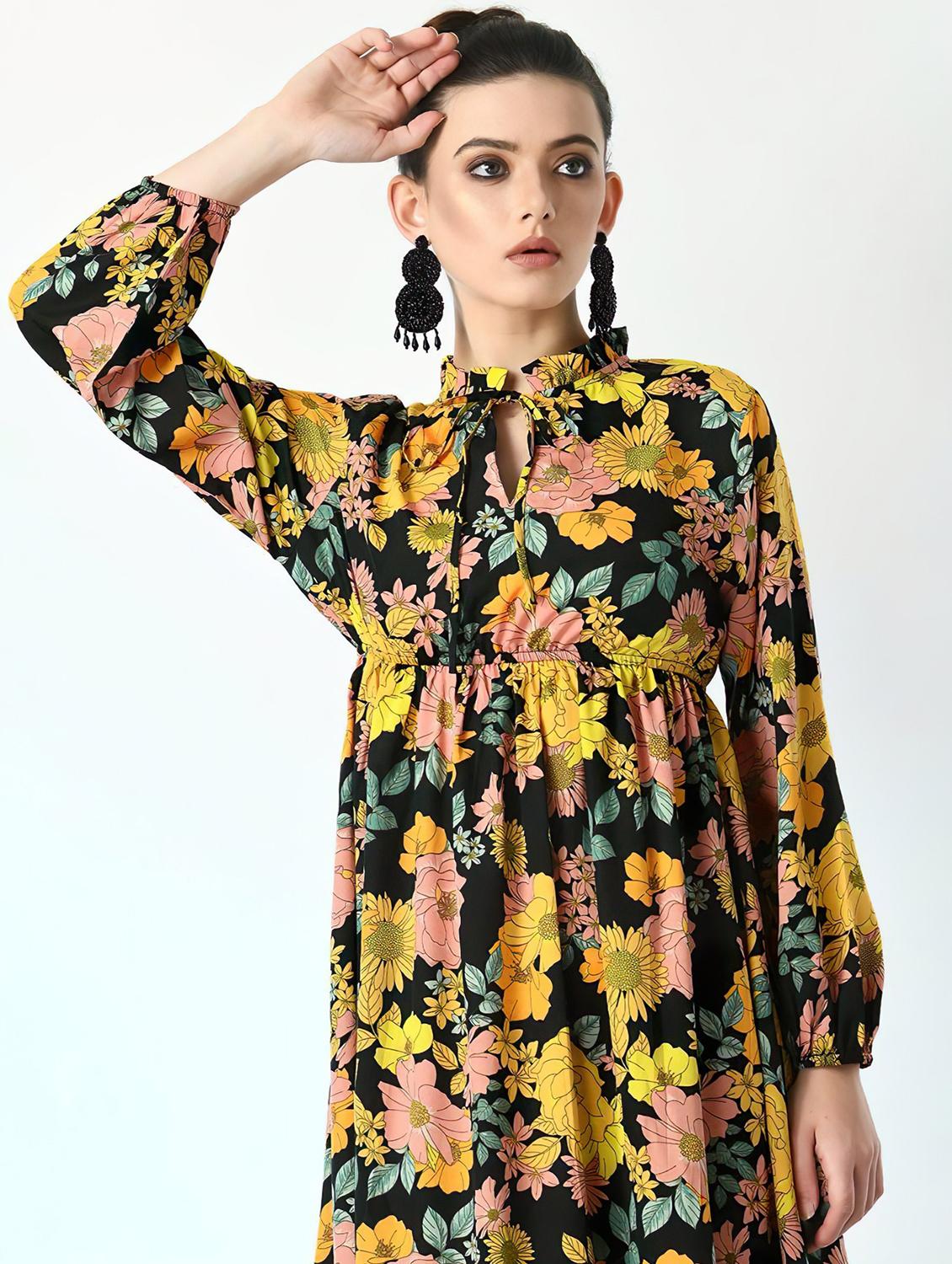 women printed puff sleeve tiered maxi dress - 21983219 - Standard Image - 3