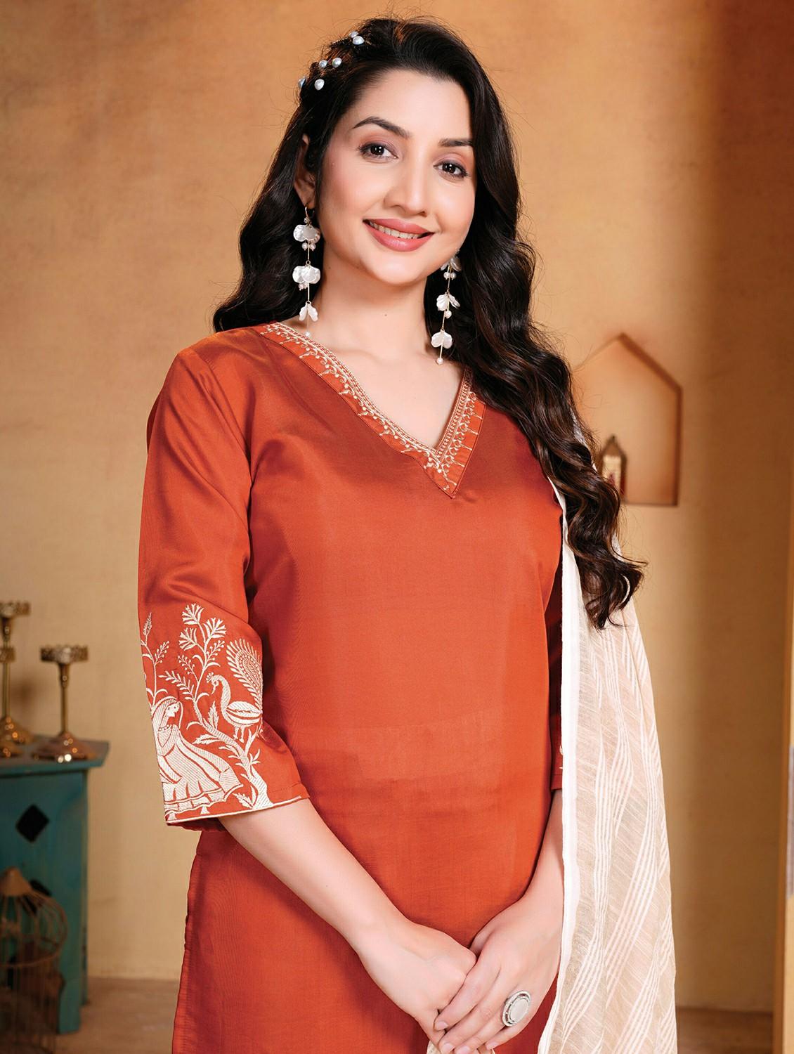 women three quarter sleeve kurta pant with dupatta set - 21983317 - Standard Image - 3
