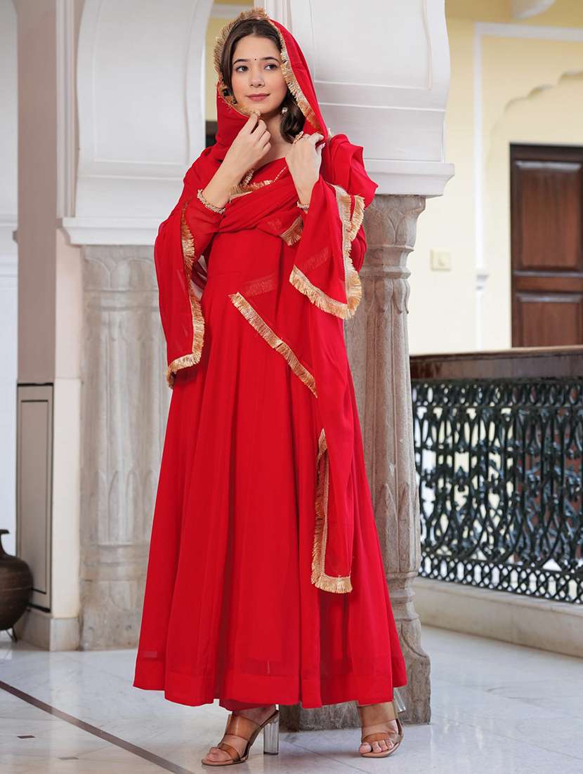 women long sleeve anarkali kurta pant with dupatta set - 21983320 - Standard Image - 3