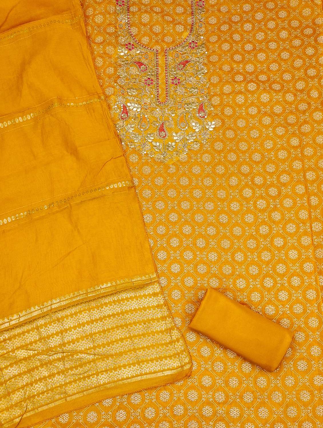 women printed embroidered unstitched suit set - 21983356 -  Standard Image - 3