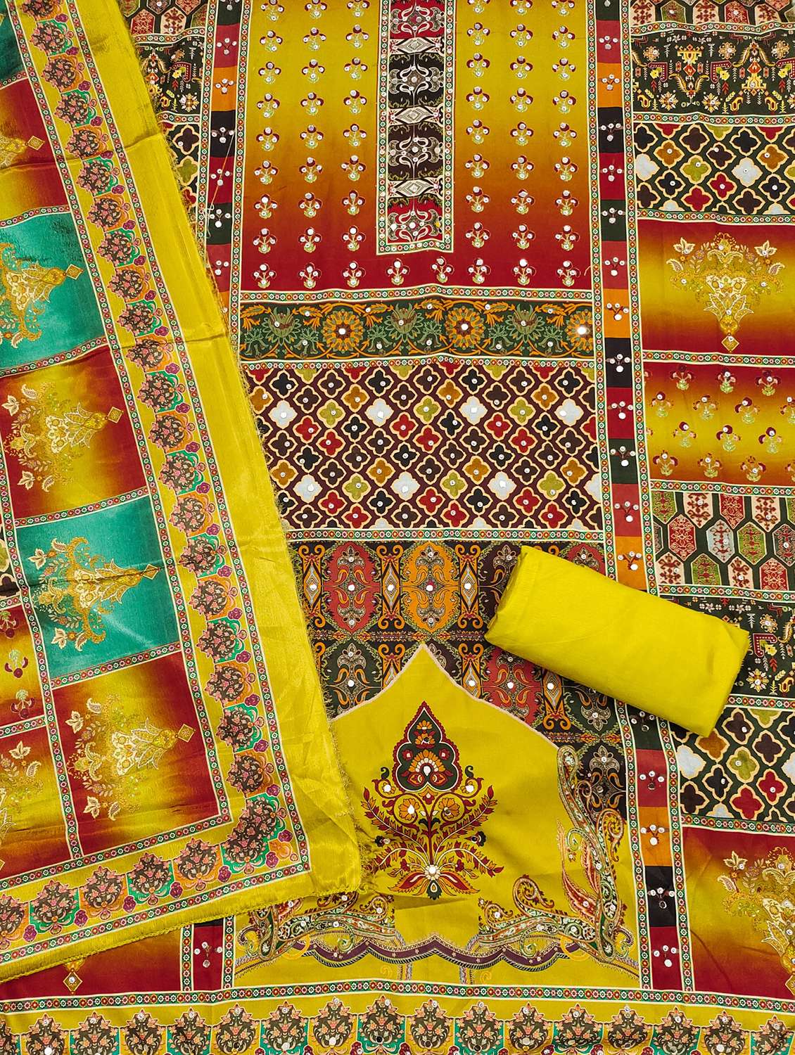 women printed embellished unstitched suit set - 21983364 -  Standard Image - 3