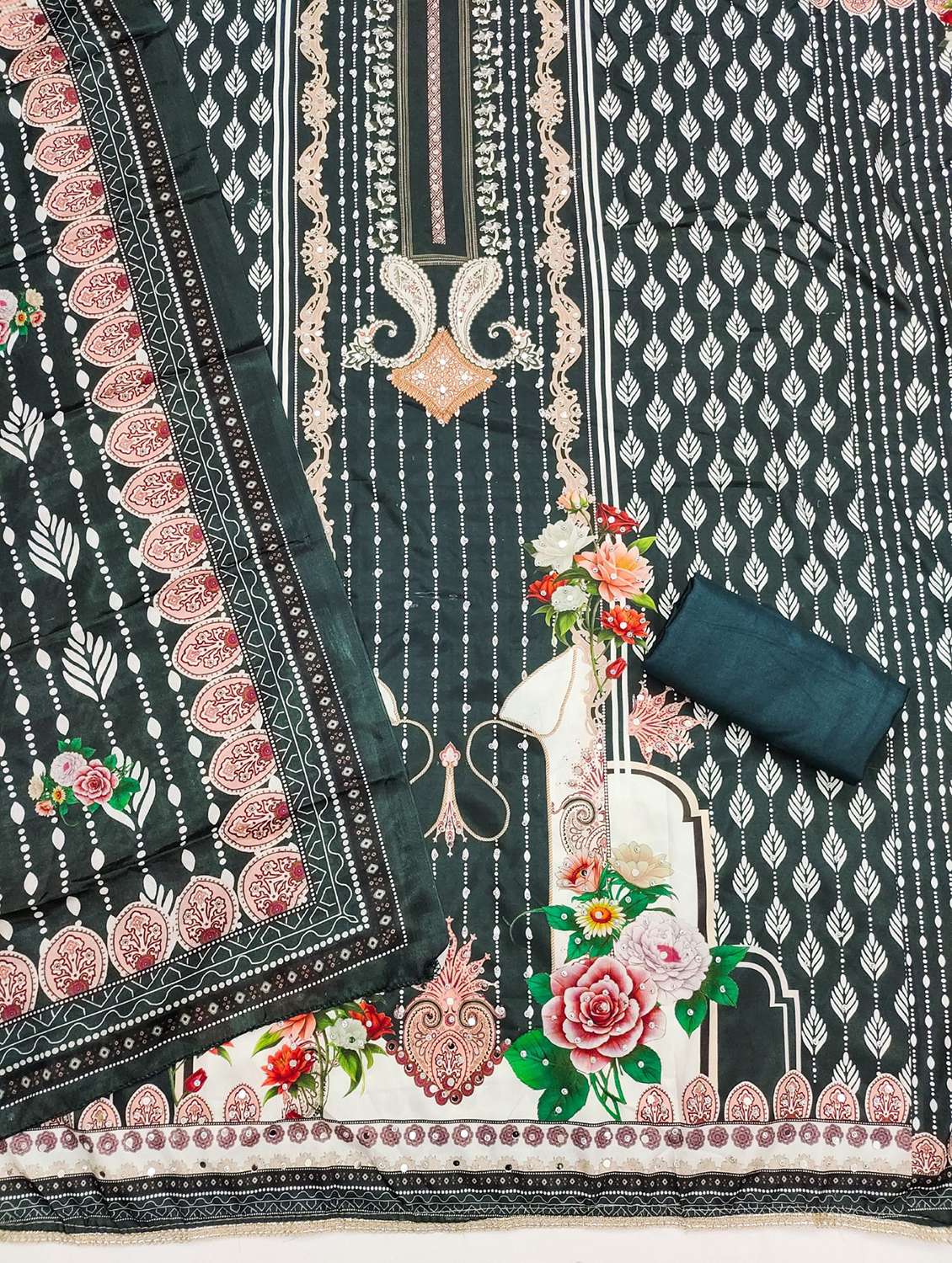 women printed embellished unstitched suit set - 21983383 -  Standard Image - 3