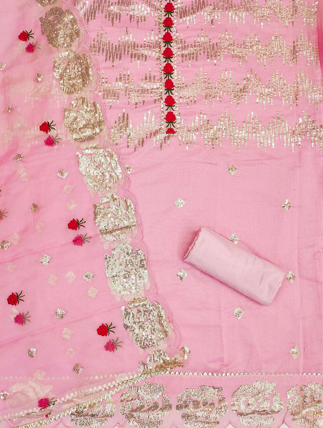 women solid with work embellished unstitched suit set - 21983391 -  Standard Image - 3