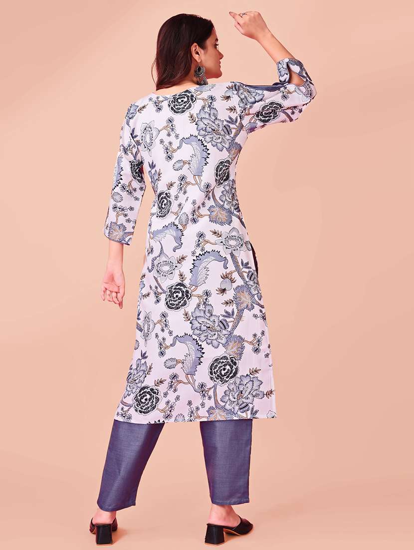women printed three quarter sleeve kurta pant set - 21983415 -  Standard Image - 3