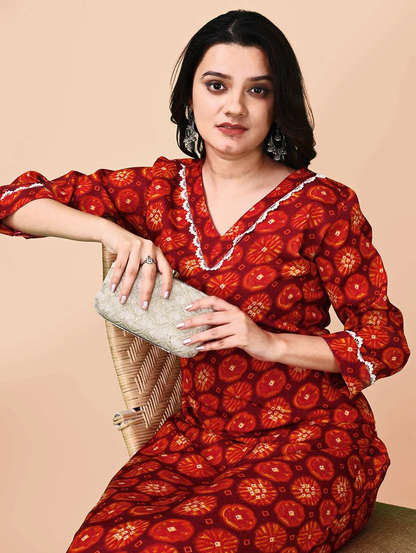 women printed three quarter sleeve kurta pant set - 21983416 -  Standard Image - 3