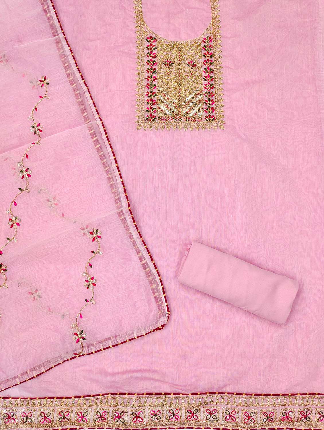 women solid with work embroidered unstitched suit set - 21983428 -  Standard Image - 3
