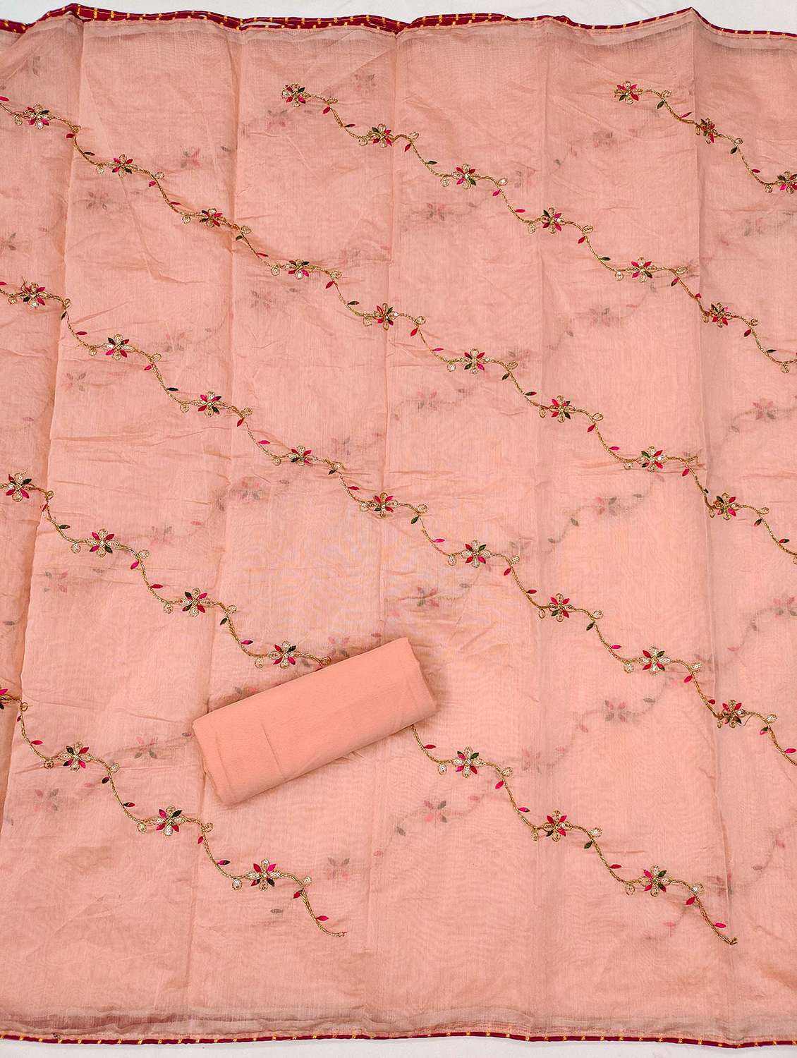 women solid with work embroidered unstitched suit set - 21983430 -  Standard Image - 3