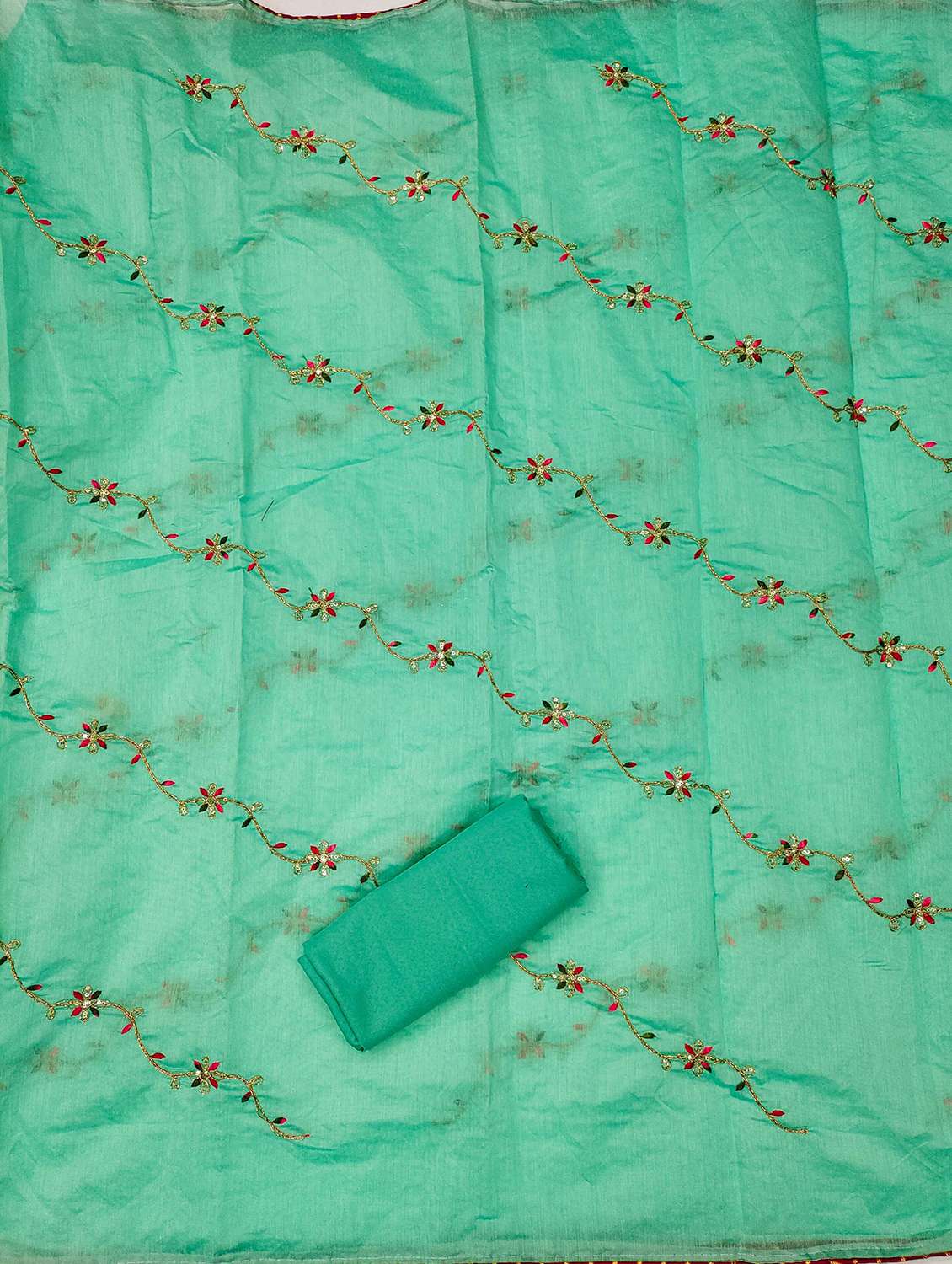 women solid with work embroidered unstitched suit set - 21983431 -  Standard Image - 3