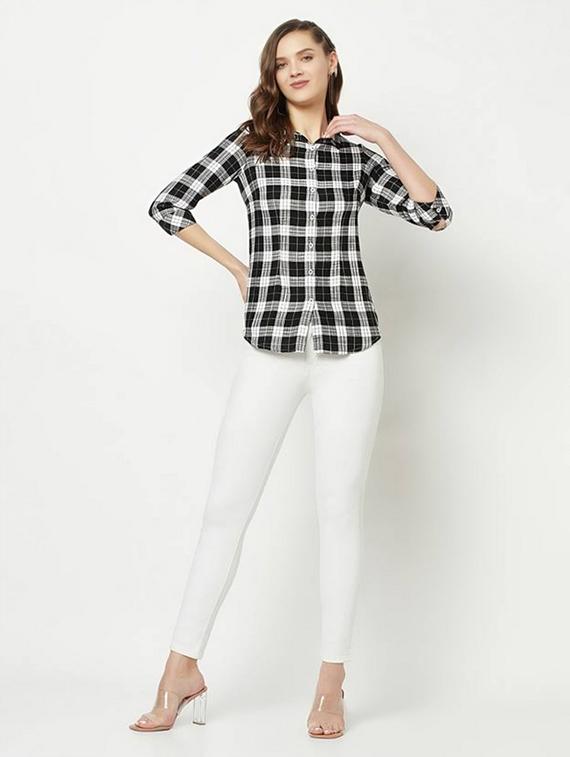women checkered collared regular fit shirt - 21983437 - Standard Image - 3