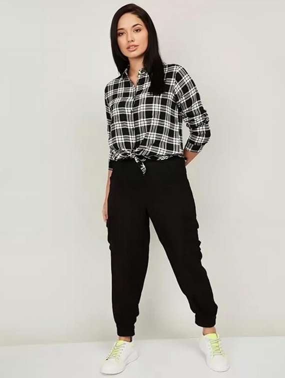 women black checkered collared regular fit shirt - 21983442 -  Standard Image - 3