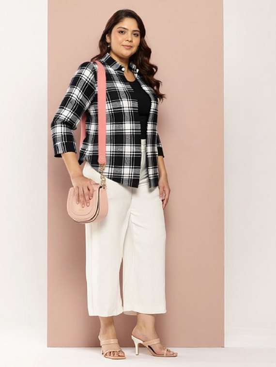 women black checkered collared regular fit shirt - 21983446 -  Standard Image - 3