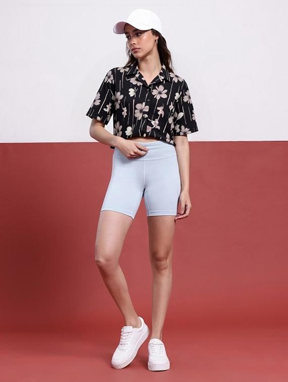 women printed collared short sleeve crop shirt - 21983459 - Standard Image - 3