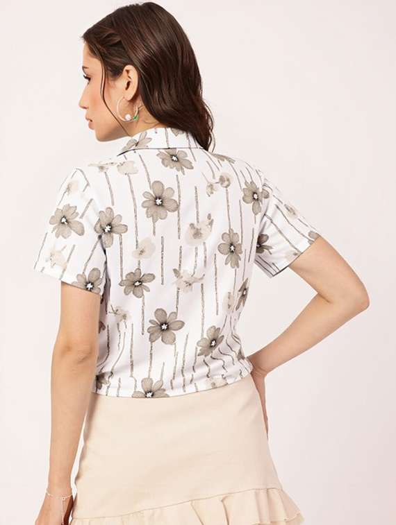 women printed collared short sleeve crop shirt - 21983464 -  Standard Image - 3