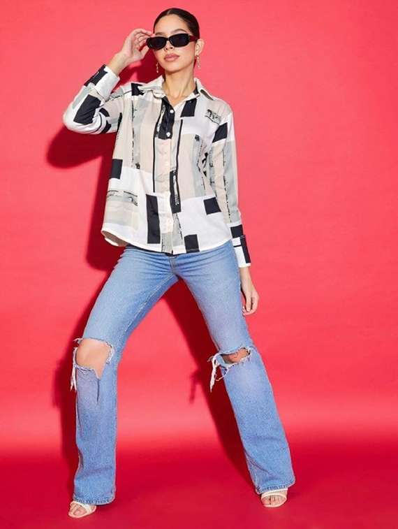 women printed long sleeve collared shirt - 21983494 -  Standard Image - 3