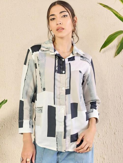 women printed long sleeve collared shirt - 21983498 -  Standard Image - 0