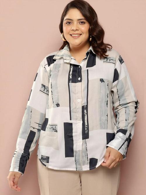 women plus size printed collared long sleeve shirt - 21983500 -  Standard Image - 0