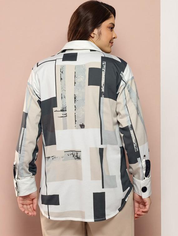 women plus size printed collared long sleeve shirt - 21983500 - Standard Image - 3