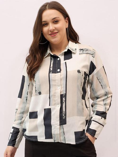 women plus size printed long sleeve collared shirt - 21983501 - Standard Image - 0