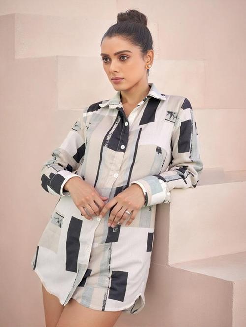 women printed long sleeve collared shirt - 21983502 - Standard Image - 0