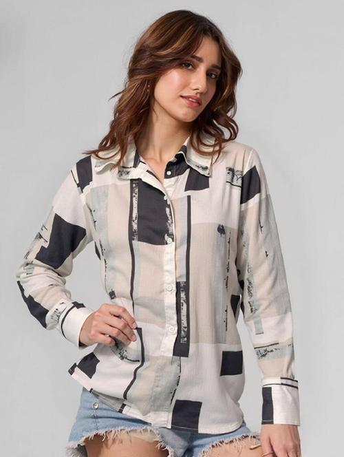 women printed long sleeve collared shirt - 21983503 - Standard Image - 0