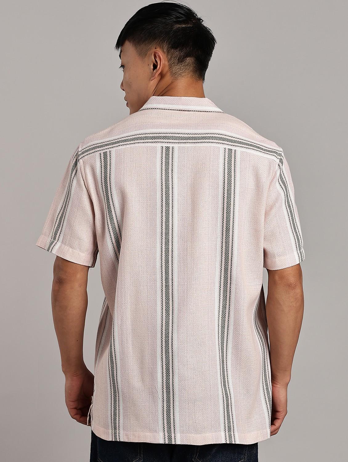 men striped short sleeve loose fit casual shirt - 21983510 - Standard Image - 3