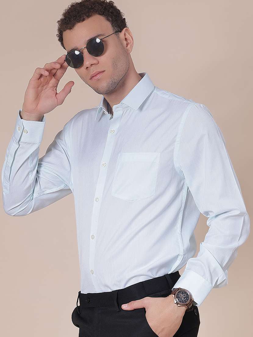 men solid collared long sleeve regular fit shirt
