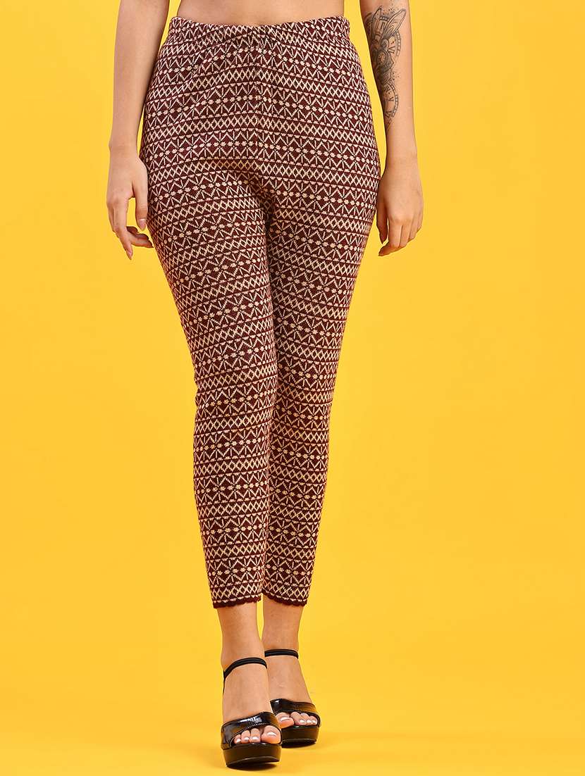 women self design ankle length woolen leggings