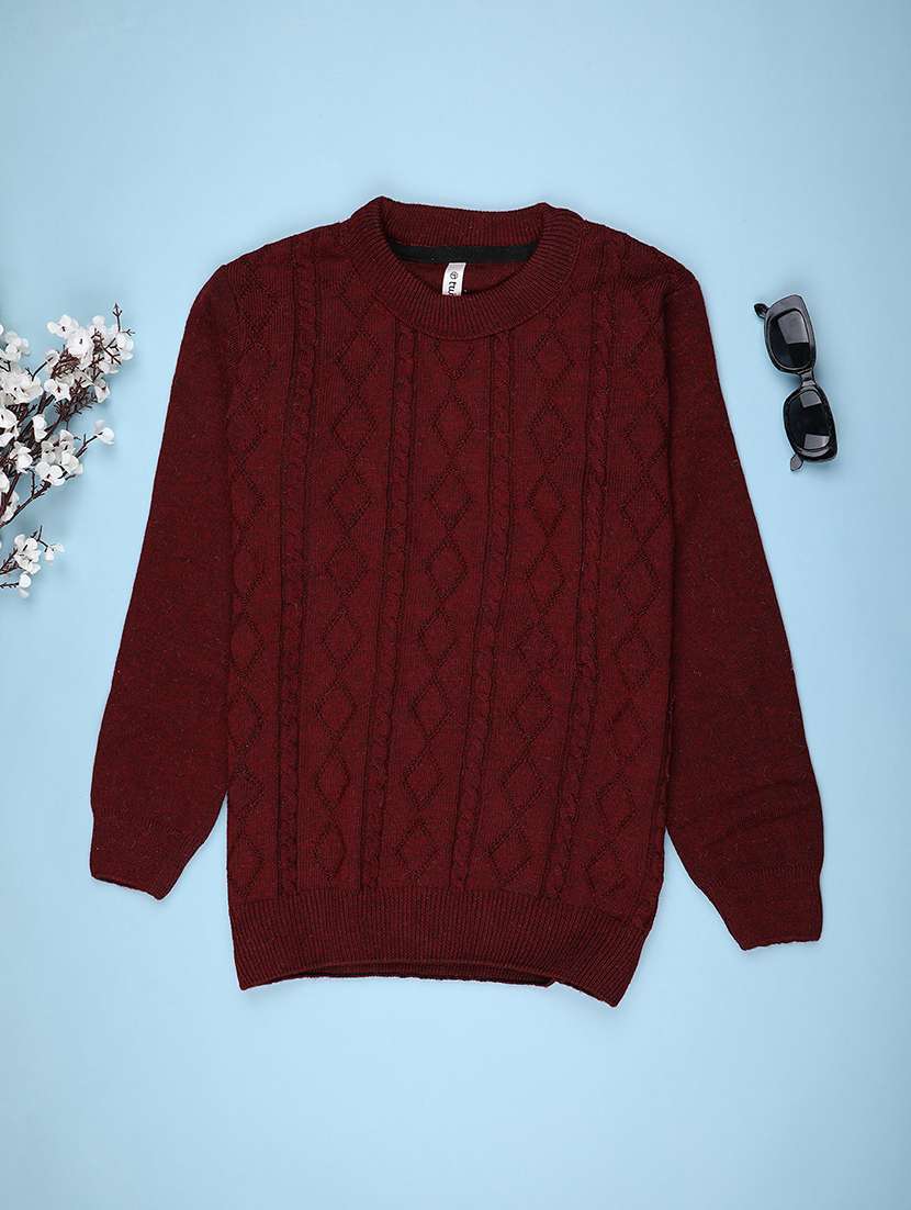 boys self design long sleeve pullover sweater