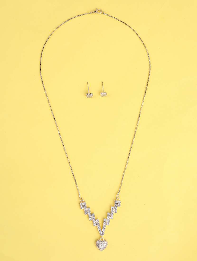 white cubic zirconia necklace and earring set