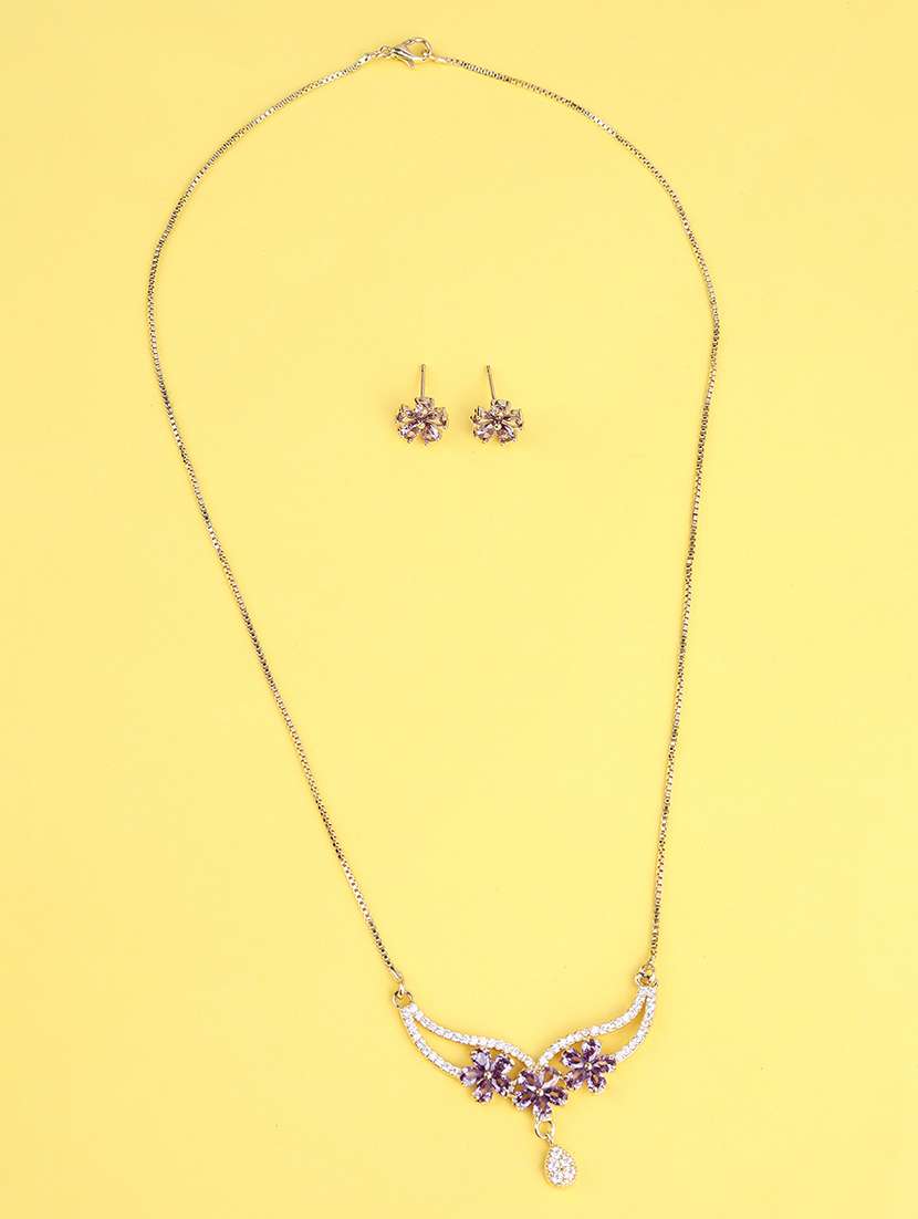 purple crystal flower necklace and earring set