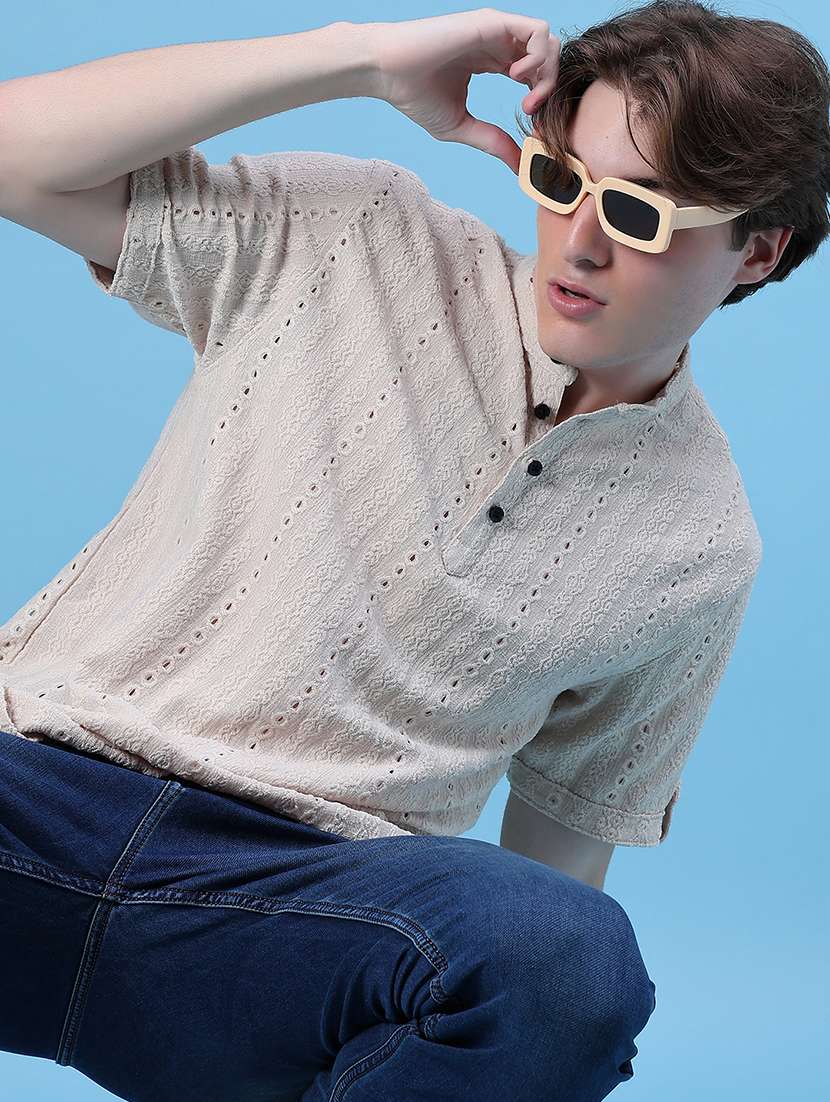 men self design short sleeve regular fit t-shirt