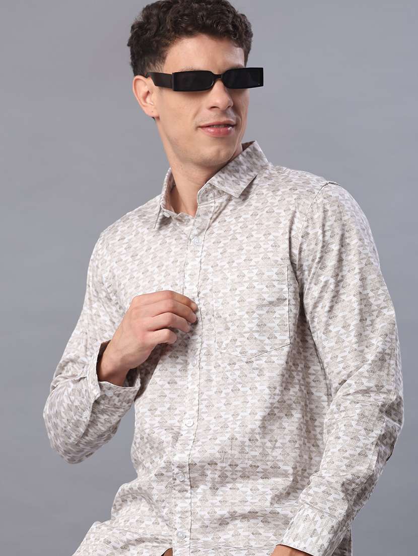 men printed long sleeve regular fit casual shirt