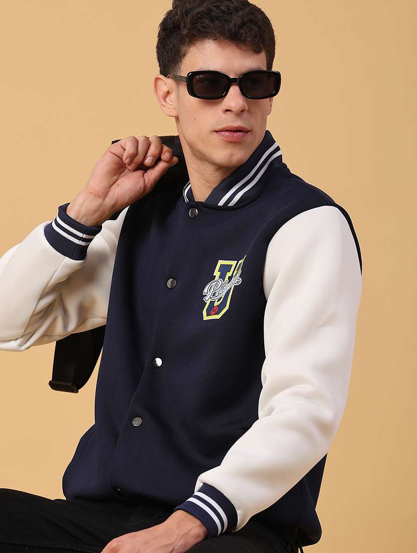 men color blocked long sleeve varsity jacket