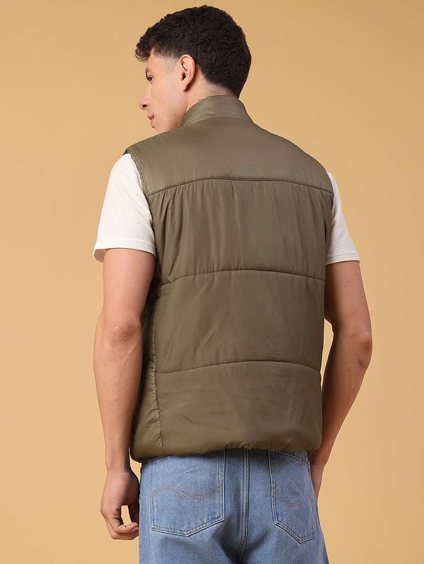 men solid sleeveless puffer jacket - 21983747 -  Standard Image - 3