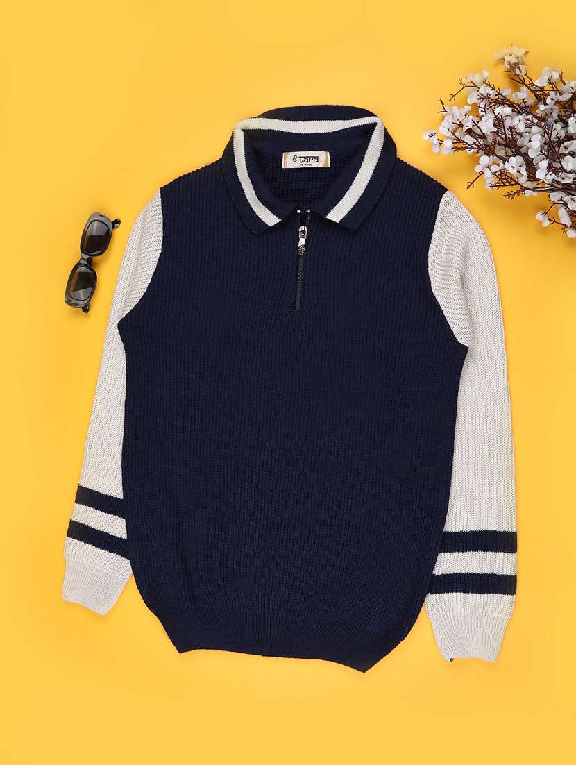 boys color blocked long sleeve sweater
