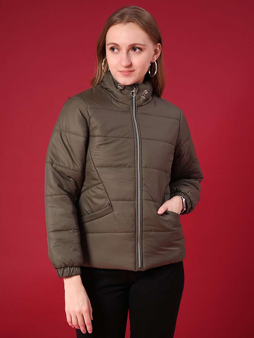 women solid long sleeve puffer jacket - 21983875 -  Zoom Image - 0