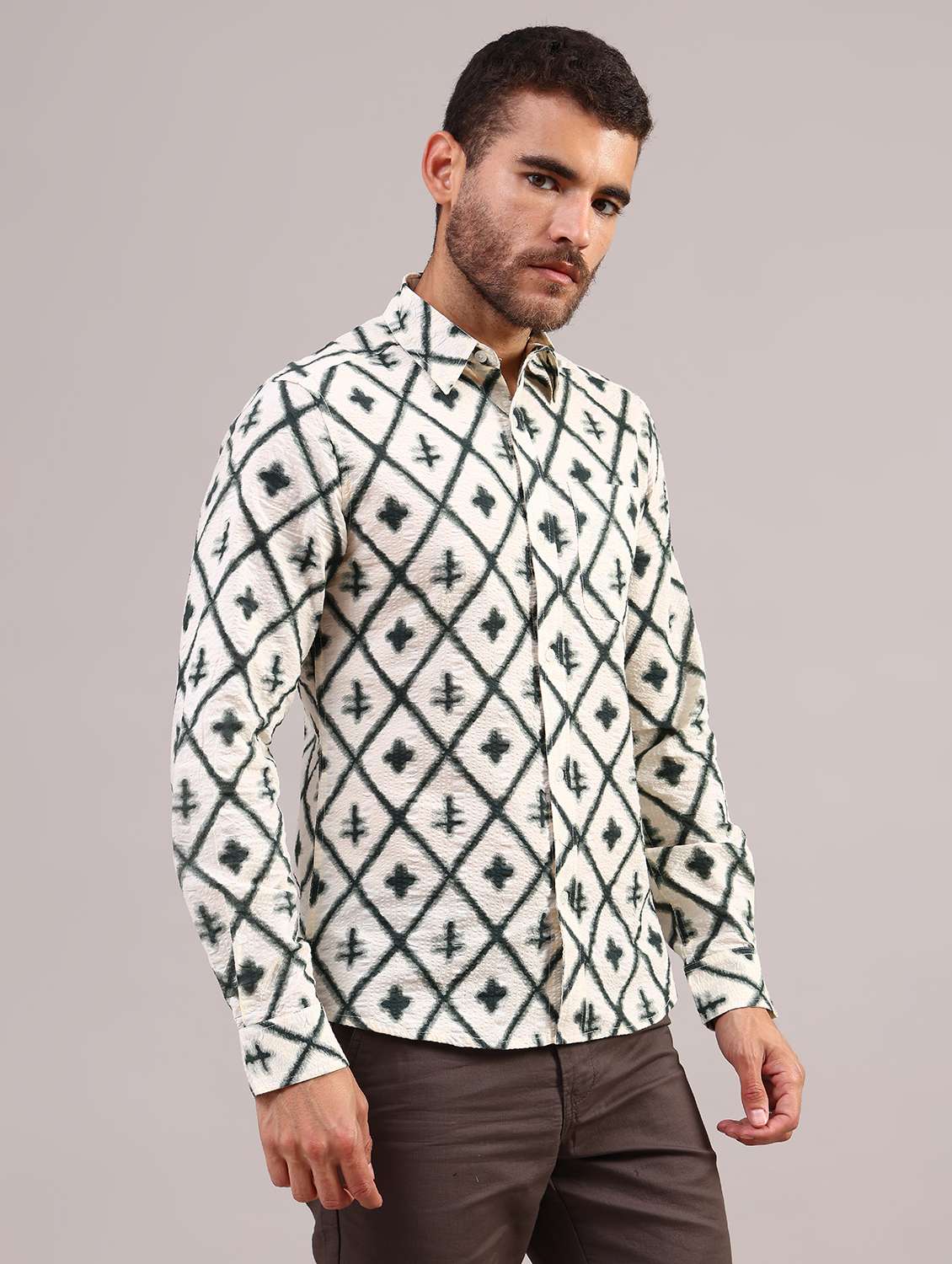 men printed collared long sleeve shirt - 21983924 -  Standard Image - 3