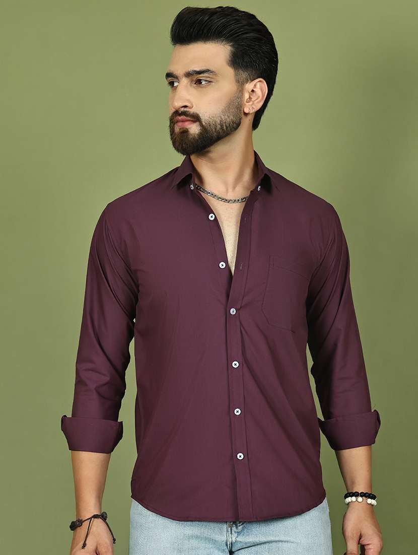 men solid collared long sleeve regular fit shirt - 21984401 - Zoom Image - 0