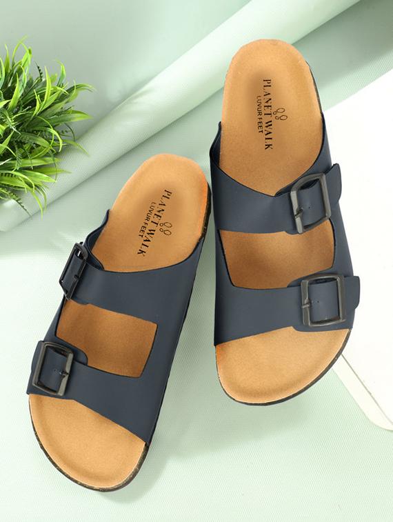 men blue solid slip on sandal