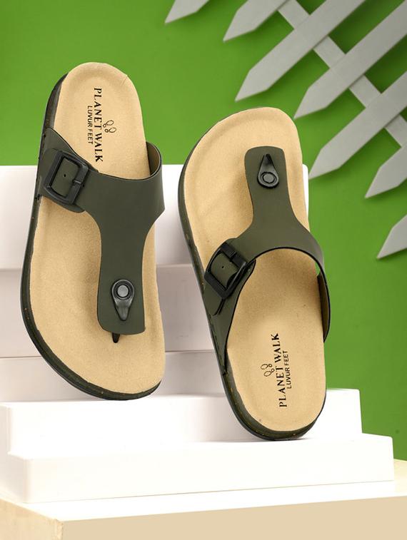men olive solid slip on sandal