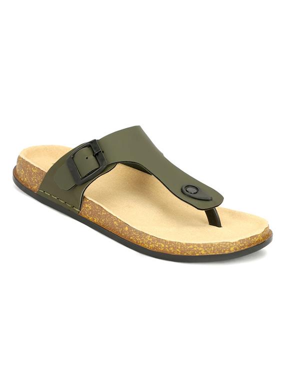 men olive solid slip on sandal - 21984426 - Standard Image - 3