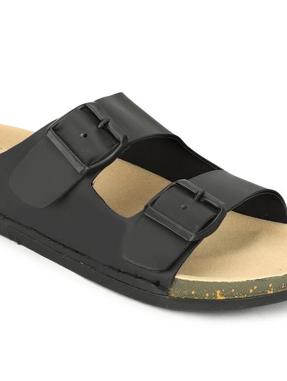 men black solid slip on sandal - 21984431 - Standard Image - 5