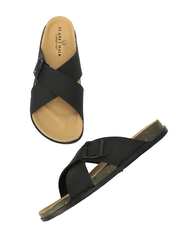 men black solid slip on sandal - 21984439 - Standard Image - 3
