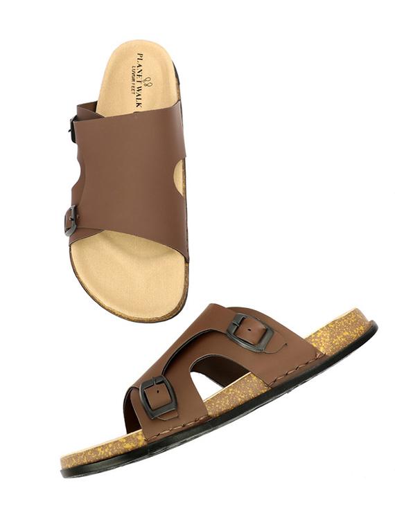 men brown solid dual strap slip on sandal - 21984445 - Standard Image - 3