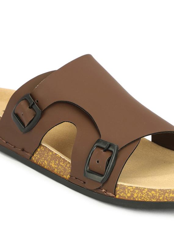 men brown solid dual strap slip on sandal - 21984445 - Standard Image - 5