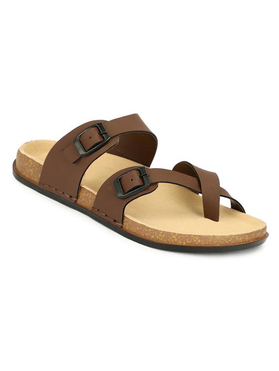 men brown solid slip on one toe sandal - 21984450 - Standard Image - 3