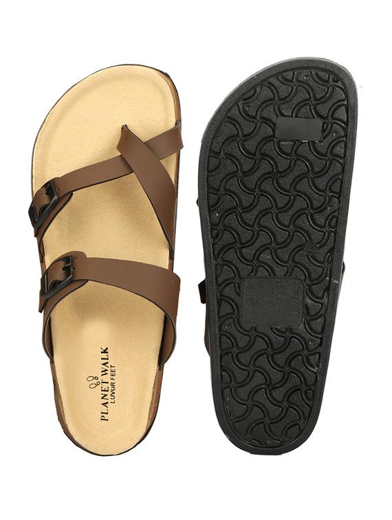 men brown solid slip on one toe sandal - 21984450 - Standard Image - 5