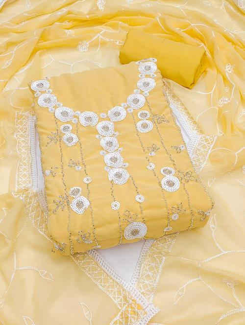 yellow cotton blend unstitched suit - 21984453 - Standard Image - 0