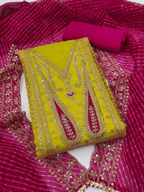 green cotton blend unstitched suit - 21984465 - Standard Image - 0