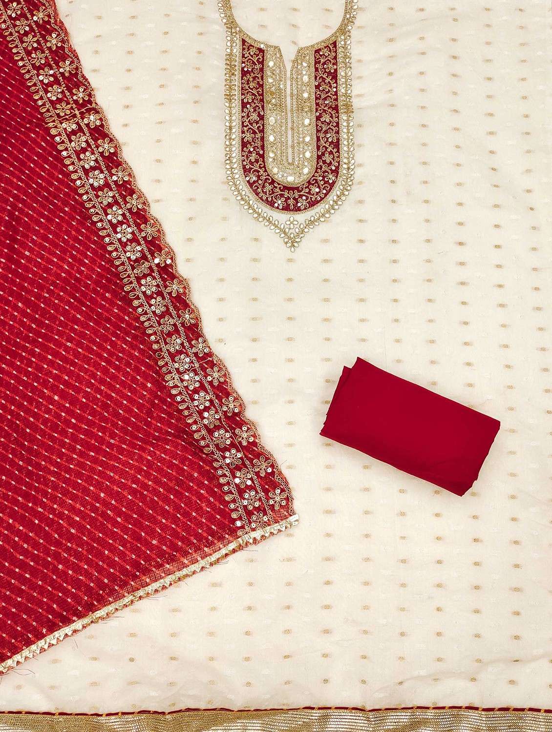 white cotton blend unstitched suit - 21984469 - Standard Image - 3